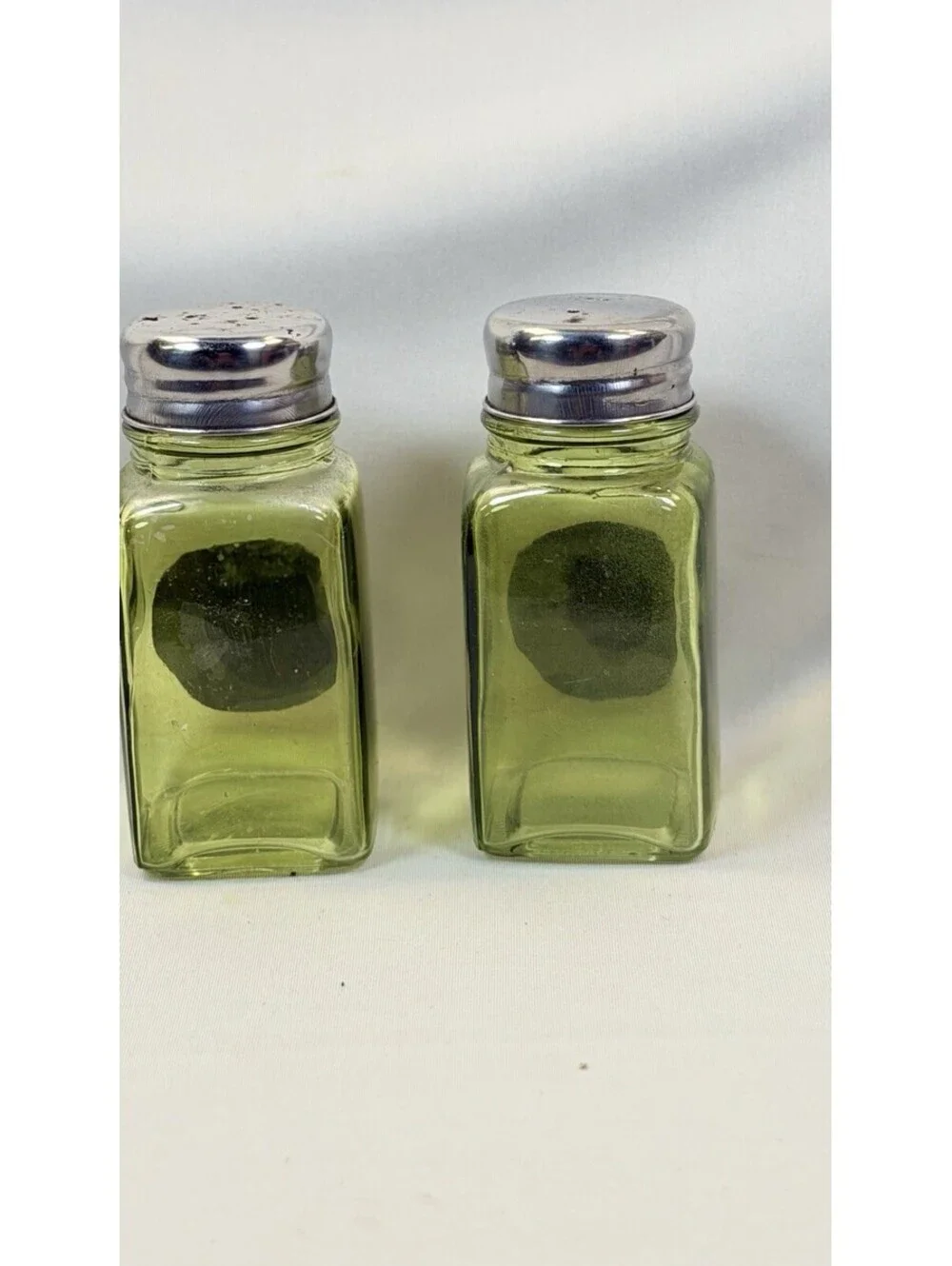 Grasslands Road Celtic Salt And Pepper Shaker Green Glass, Pewter